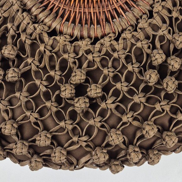 Coldwater Creek Chocolate Brown Macrame Woven Wood Double Hoop Handle Bag - Picture 12 of 14